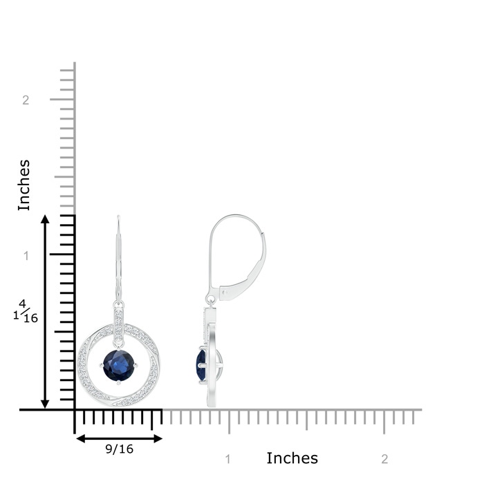 5mm AA Sapphire Open Circle Drop Earrings with Diamond Accents in White Gold product image