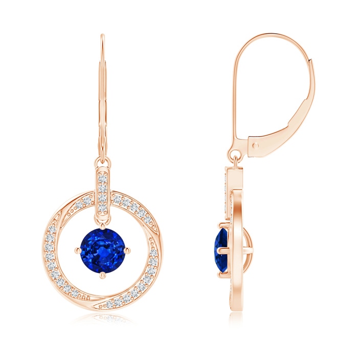 5mm AAAA Sapphire Open Circle Drop Earrings with Diamond Accents in Rose Gold 