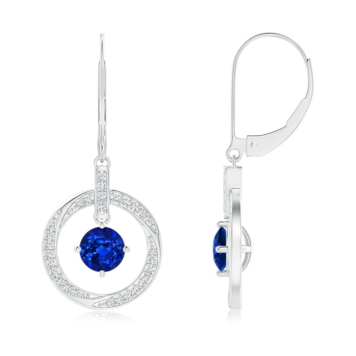 5mm AAAA Sapphire Open Circle Drop Earrings with Diamond Accents in White Gold 