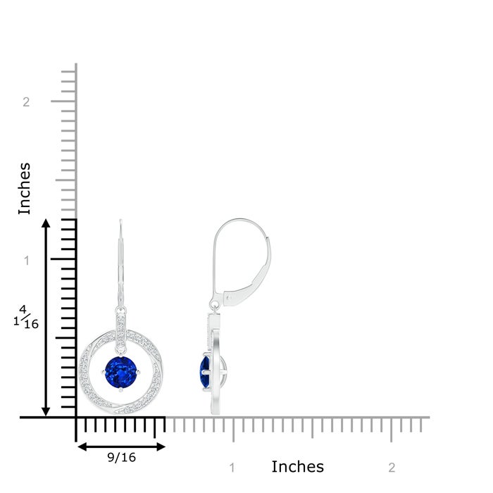 5mm AAAA Sapphire Open Circle Drop Earrings with Diamond Accents in White Gold - ruler