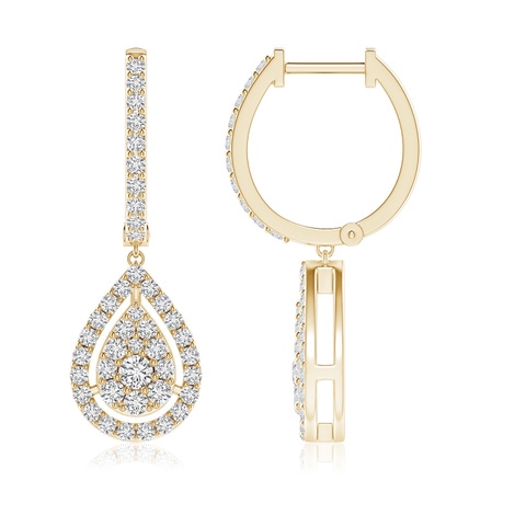 2.3mm HSI2 Floating Drop Diamond Cluster Halo Hoop Earrings in Yellow Gold