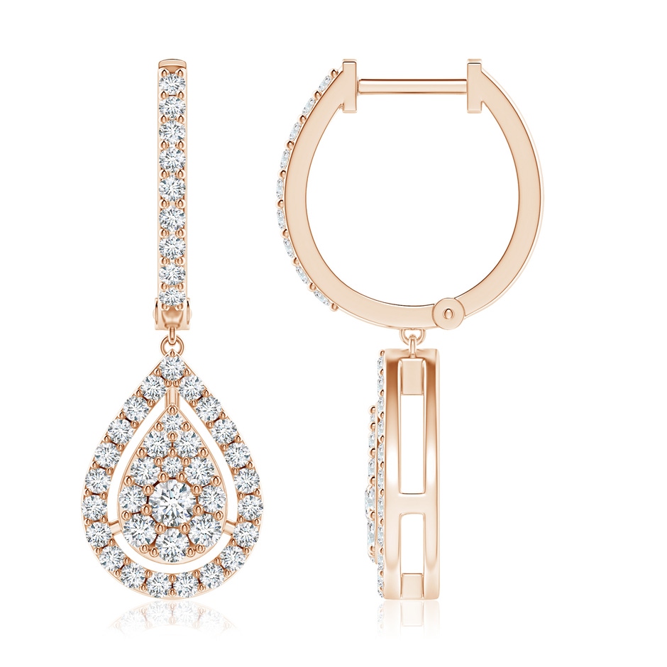 2.6mm GVS2 Floating Drop Diamond Clustre Halo Hoop Earrings in Rose Gold 