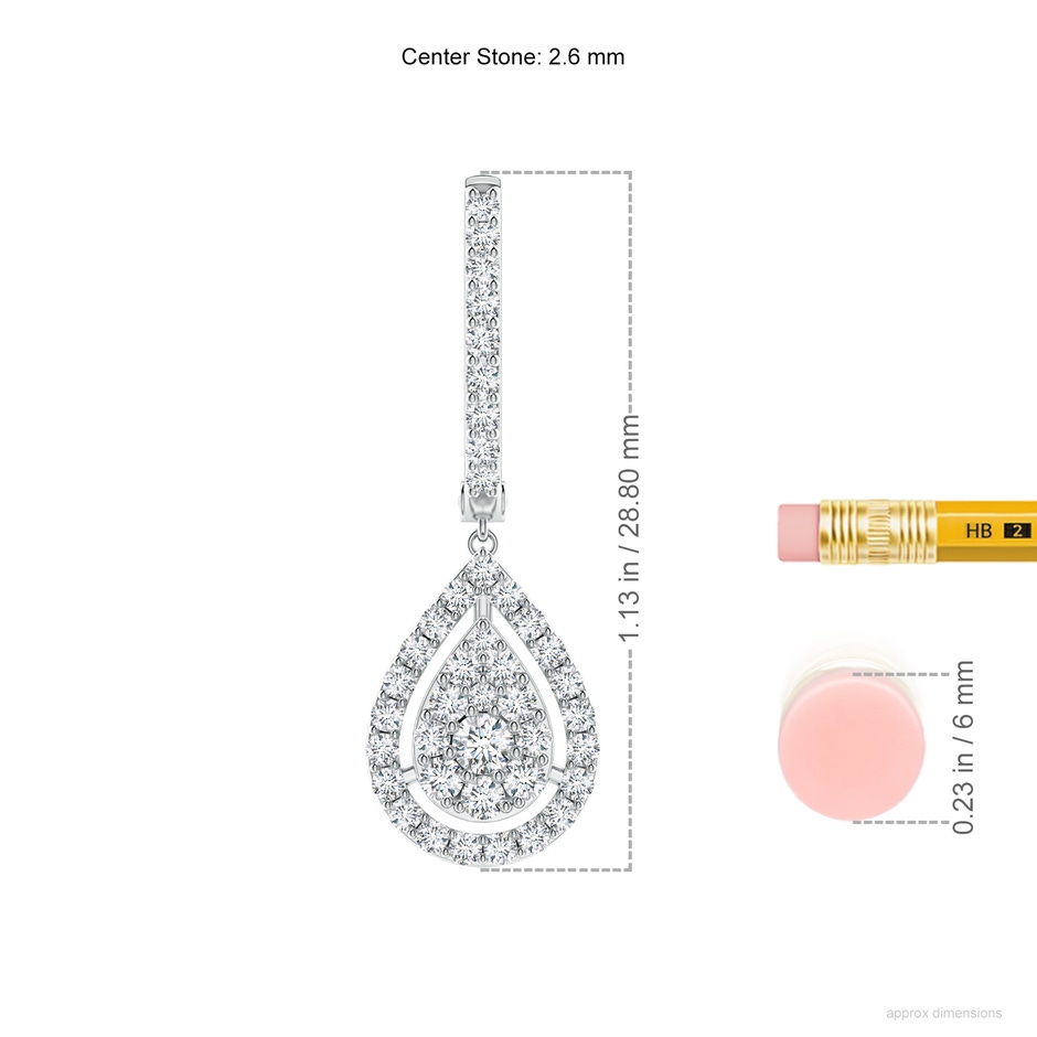 2.6mm GVS2 Floating Drop Diamond Cluster Halo Hoop Earrings in White Gold ruler