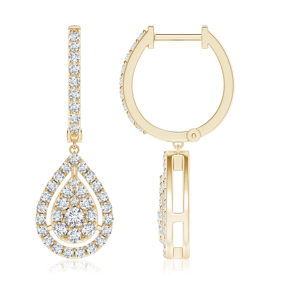 2.6mm GVS2 Floating Drop Diamond Cluster Halo Hoop Earrings in Yellow Gold 