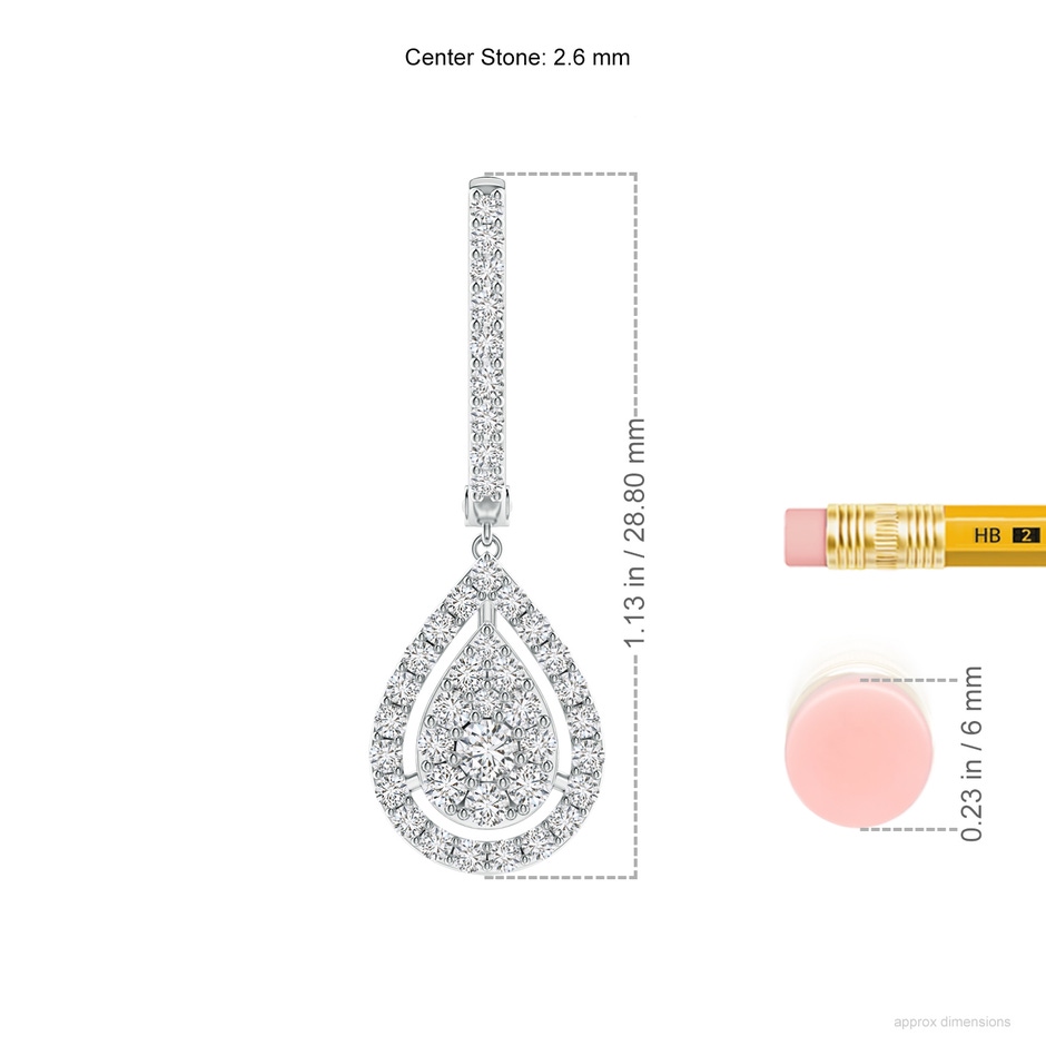 2.6mm HSI2 Floating Drop Diamond Cluster Halo Hoop Earrings in P950 Platinum ruler