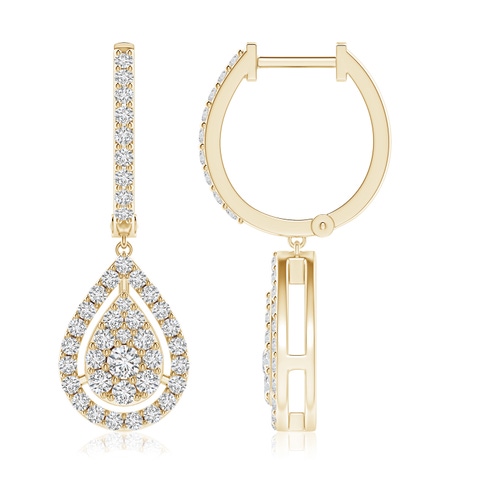 2.6mm HSI2 Floating Drop Diamond Cluster Halo Hoop Earrings in Yellow Gold