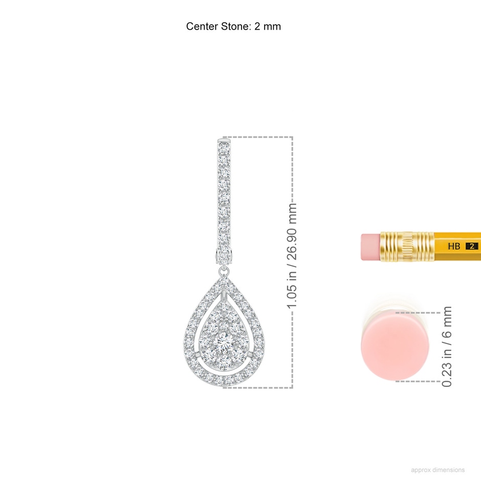2mm GVS2 Floating Drop Diamond Cluster Halo Hoop Earrings in P950 Platinum ruler