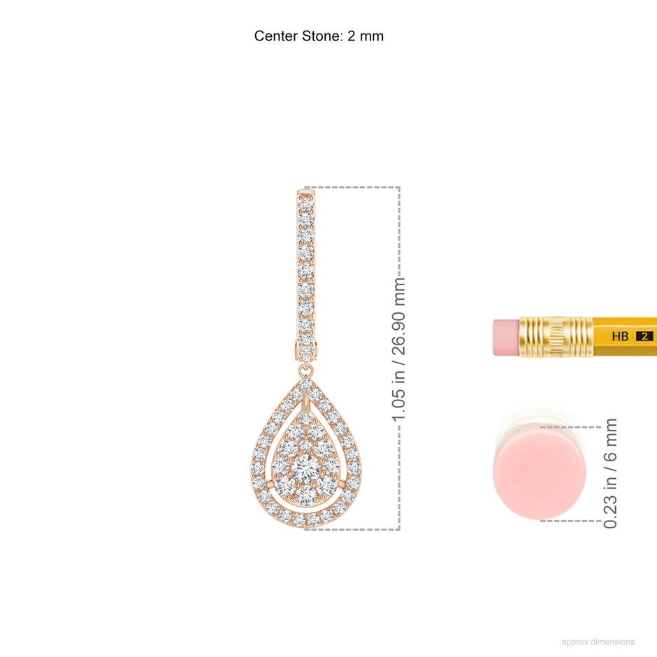 2mm GVS2 Floating Drop Diamond Cluster Halo Hoop Earrings in Rose Gold ruler