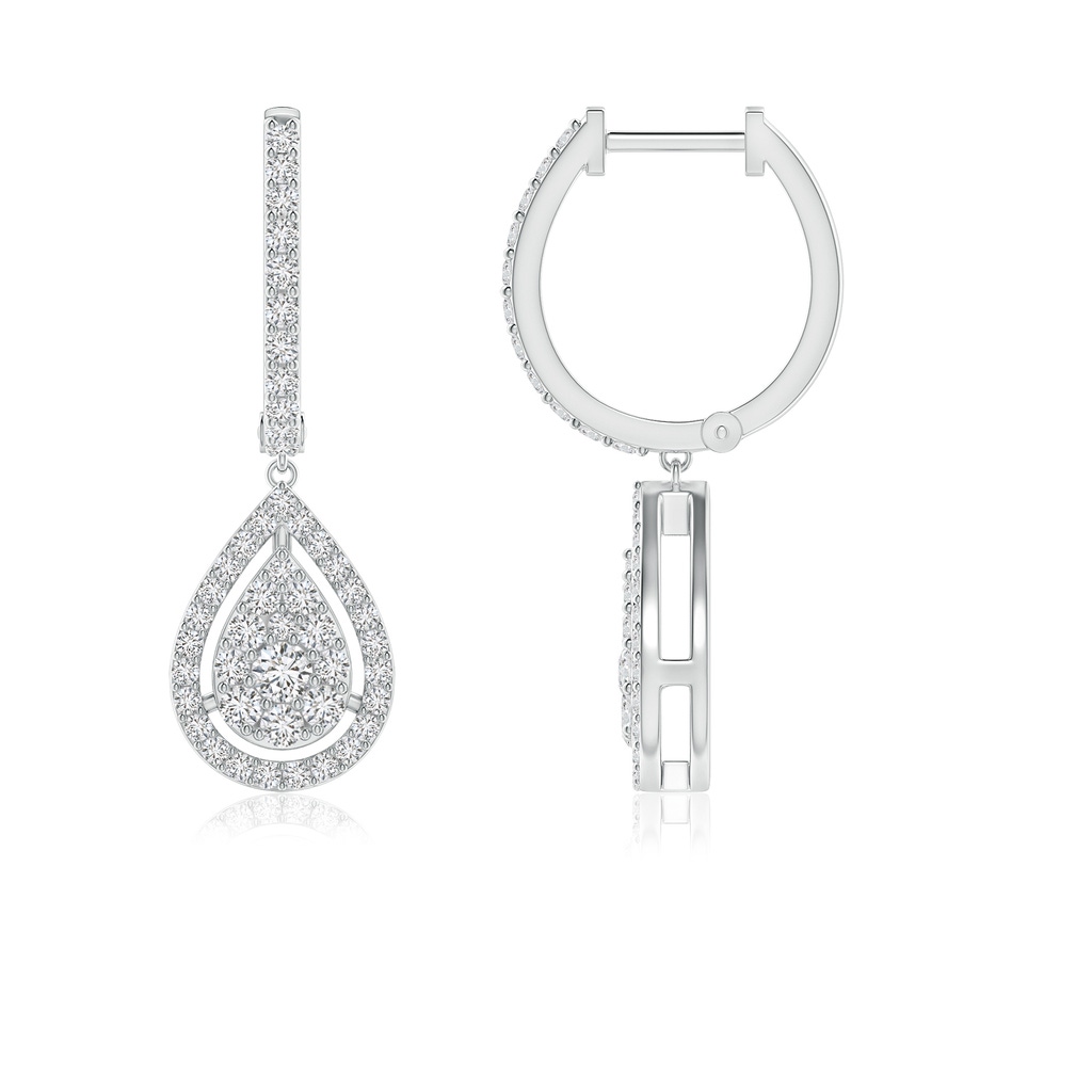 2mm HSI2 Floating Drop Diamond Clustre Halo Hoop Earrings in White Gold