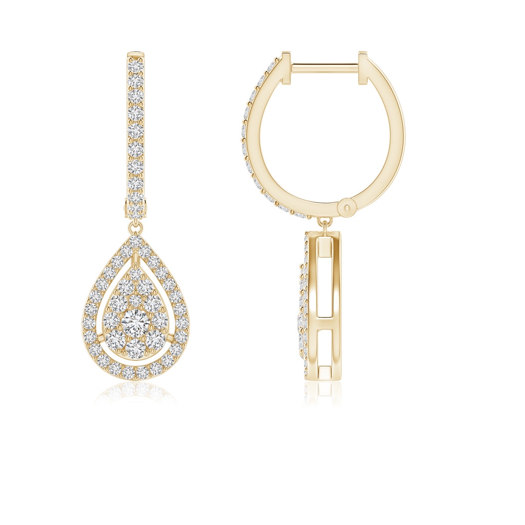 2mm HSI2 Floating Drop Diamond Cluster Halo Hoop Earrings in Yellow Gold