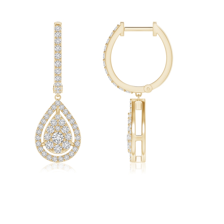 2mm HSI2 Floating Drop Diamond Cluster Halo Hoop Earrings in Yellow Gold 