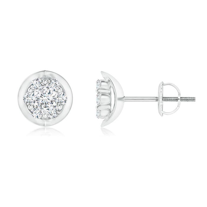 2.1mm GVS2 Round Cluster Diamond Cradle Stud Earrings in P950 Platinum