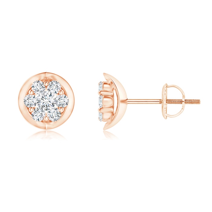 2.1mm GVS2 Round Cluster Diamond Cradle Stud Earrings in Rose Gold 