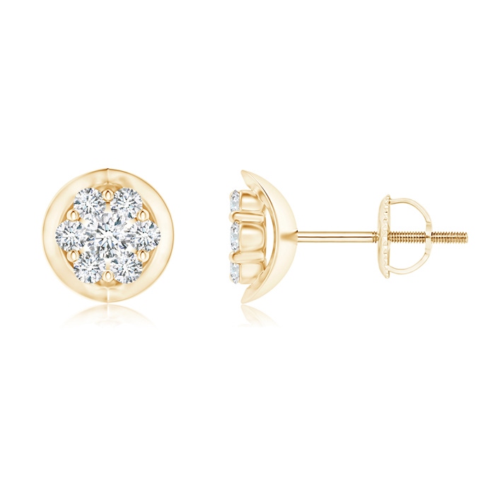 2.1mm GVS2 Round Clustre Diamond Cradle Stud Earrings in Yellow Gold
