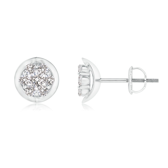 2.1mm IJI1I2 Round Cluster Diamond Cradle Stud Earrings in White Gold 