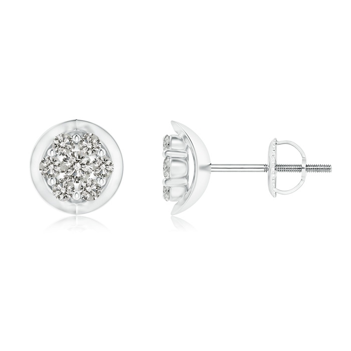 2.1mm KI3 Round Cluster Diamond Cradle Stud Earrings in White Gold 