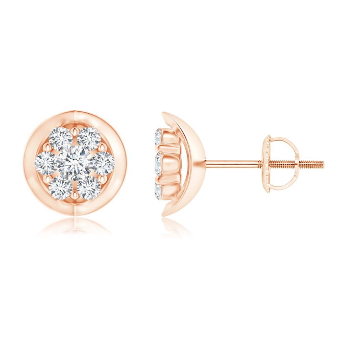 2.4mm GVS2 Round Cluster Diamond Cradle Stud Earrings in Rose Gold 