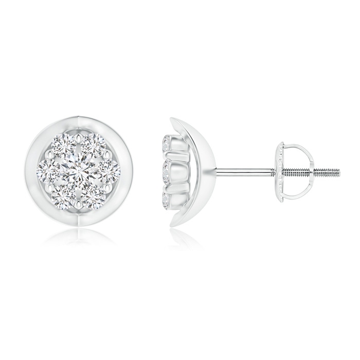2.4mm HSI2 Round Cluster Diamond Cradle Stud Earrings in White Gold 