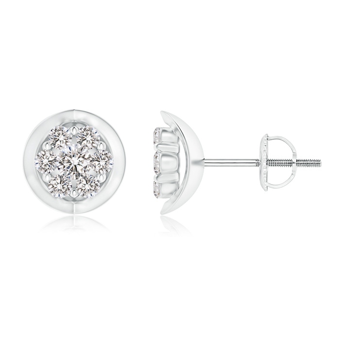 2.4mm IJI1I2 Round Cluster Diamond Cradle Stud Earrings in White Gold 