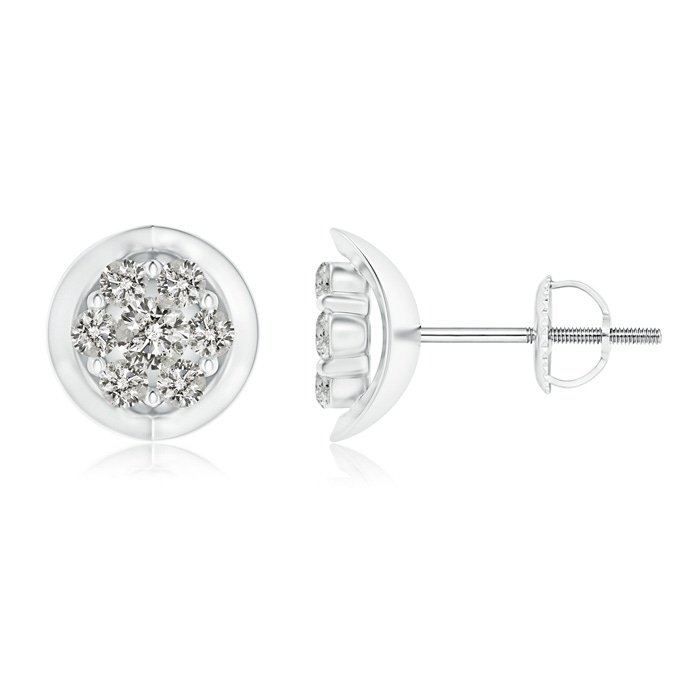 2.4mm KI3 Round Cluster Diamond Cradle Stud Earrings in White Gold 