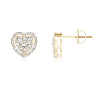 2.4mm GVS2 Clustre Diamond Heart Halo Stud Earrings in Yellow Gold