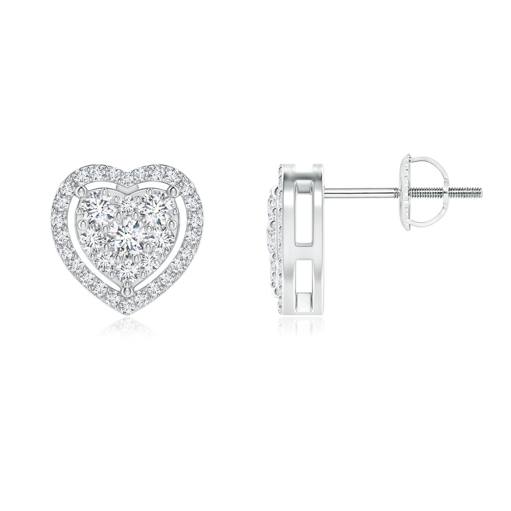 2.6mm GVS2 Clustre Diamond Heart Halo Stud Earrings in White Gold