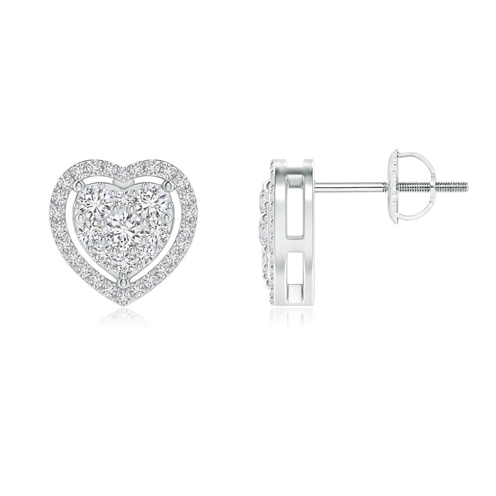 2.6mm HSI2 Cluster Diamond Heart Halo Stud Earrings in White Gold