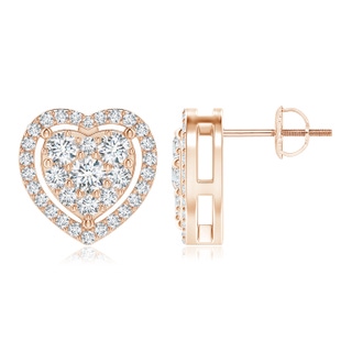 3.4mm GVS2 Clustre Diamond Heart Halo Stud Earrings in Rose Gold