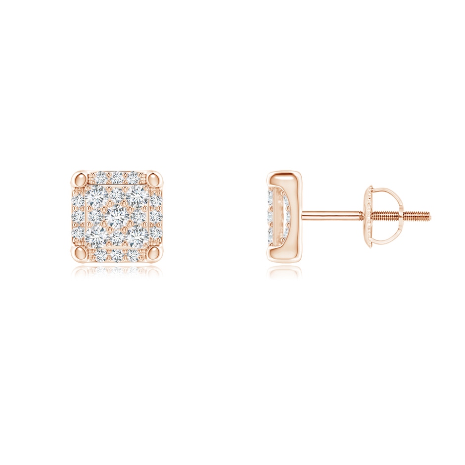 1.5mm GVS2 Square Composite Diamond Halo Stud Earrings in Rose Gold 