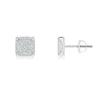 1.5mm HSI2 Square Composite Diamond Halo Stud Earrings in White Gold
