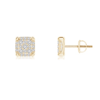 1.5mm HSI2 Square Composite Diamond Halo Stud Earrings in Yellow Gold