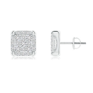 2.1mm HSI2 Square Composite Diamond Halo Stud Earrings in White Gold