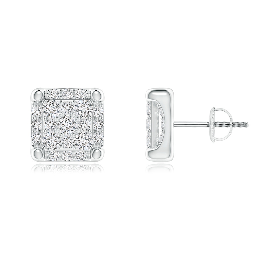 2.1mm HSI2 Square Composite Diamond Halo Stud Earrings in White Gold 