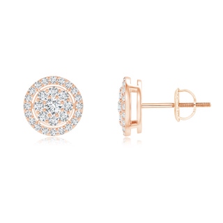 2.2mm GVS2 Floating Round Clustre Diamond Halo Stud Earrings in Rose Gold