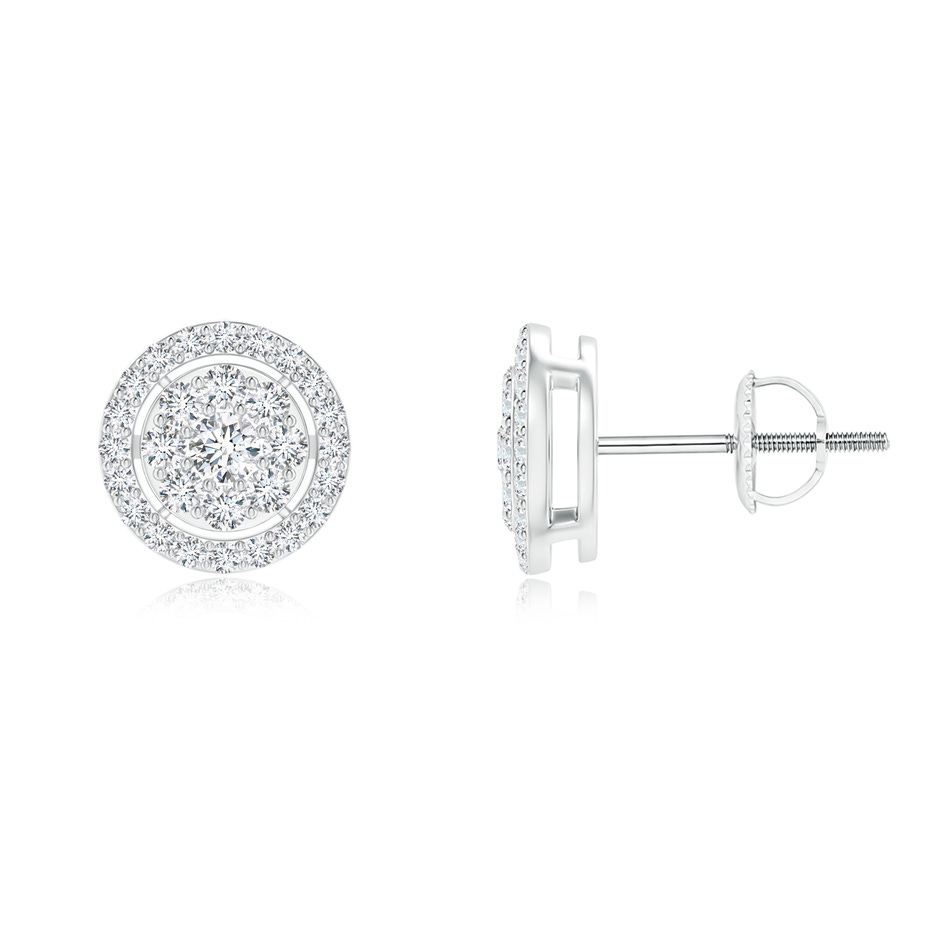 2.2mm GVS2 Floating Round Cluster Diamond Halo Stud Earrings in White Gold 