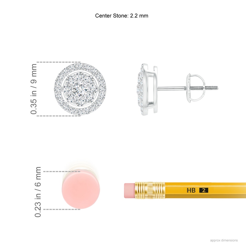 2.2mm GVS2 Floating Round Cluster Diamond Halo Stud Earrings in White Gold ruler