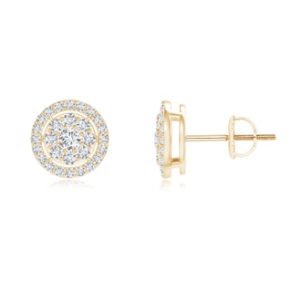 2.2mm GVS2 Floating Round Clustre Diamond Halo Stud Earrings in Yellow Gold