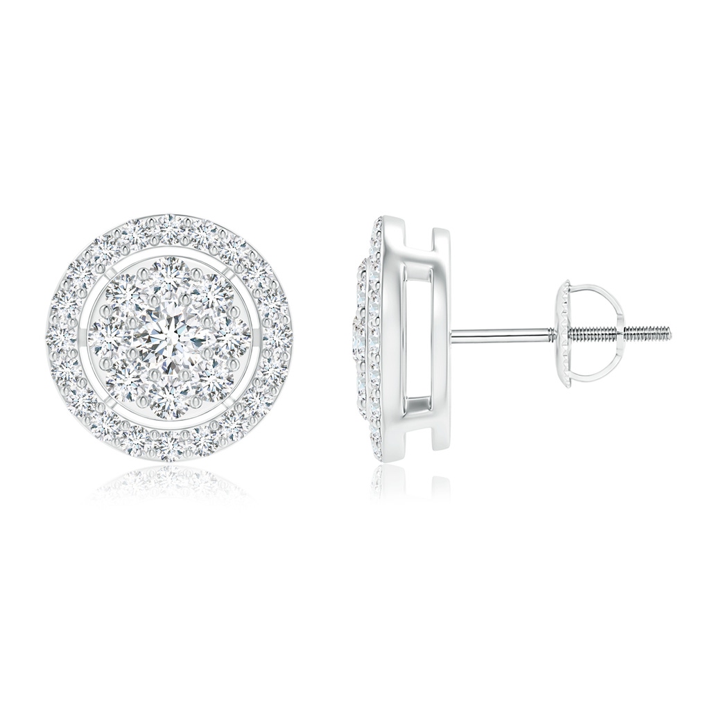 3mm GVS2 Floating Round Clustre Diamond Halo Stud Earrings in White Gold