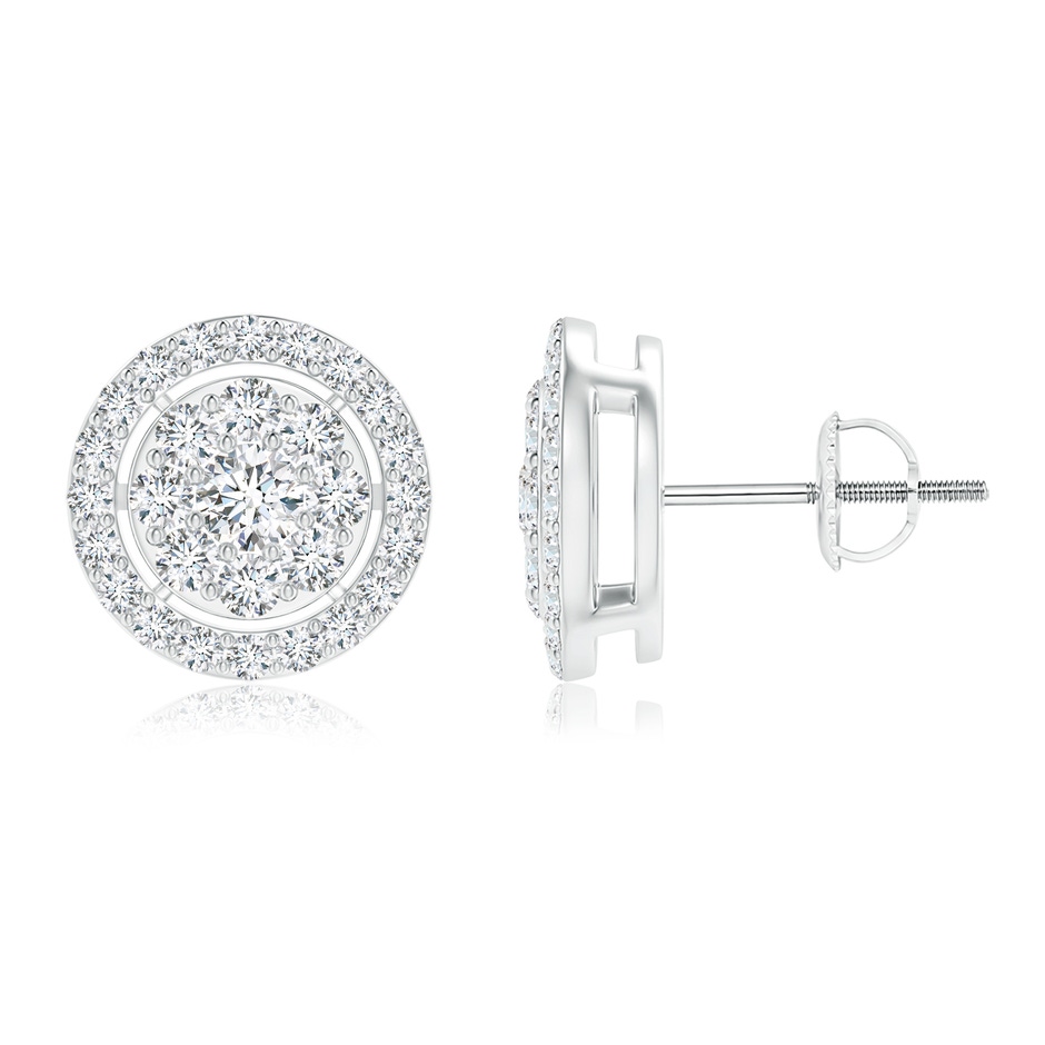 3mm GVS2 Floating Round Clustre Diamond Halo Stud Earrings in White Gold 