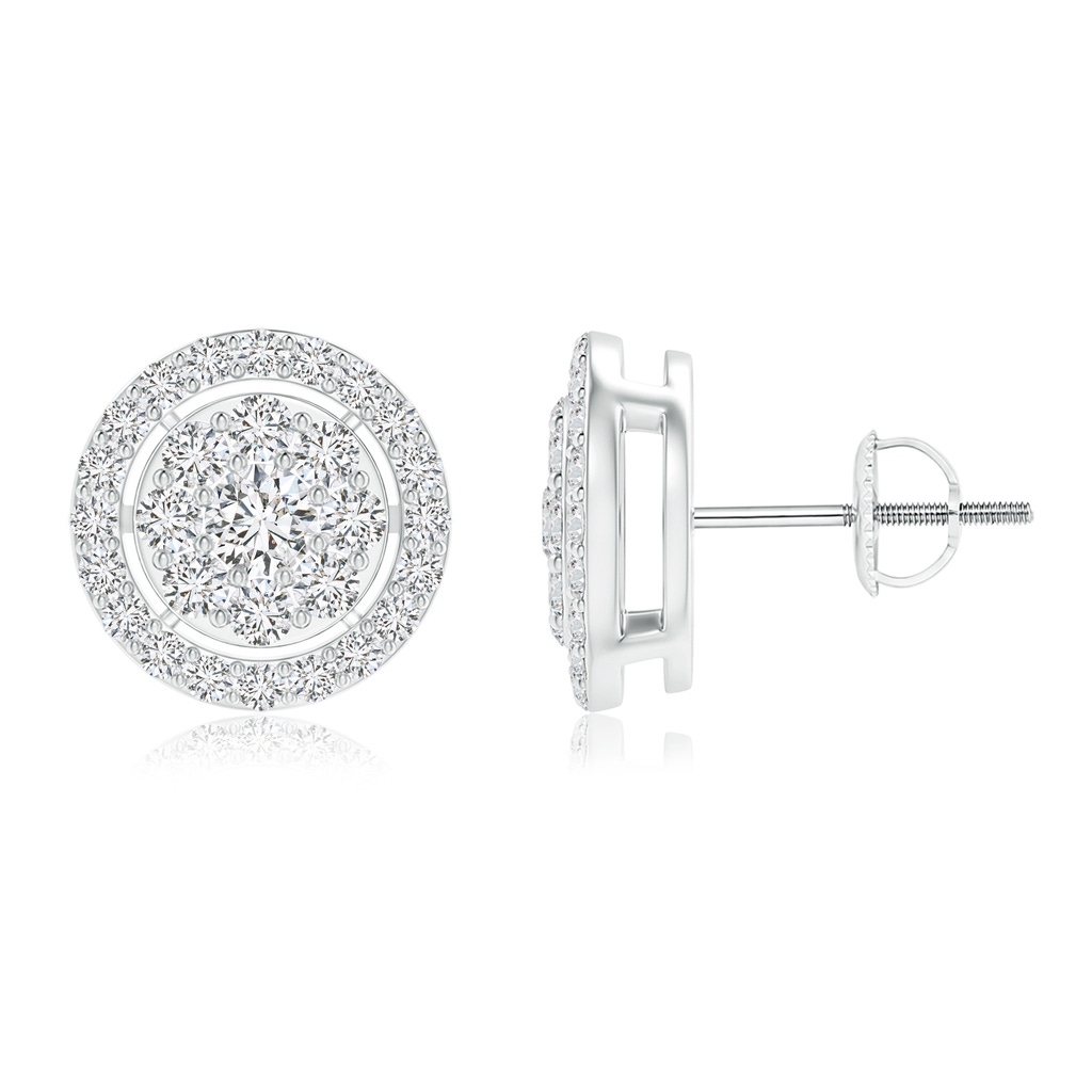 3mm HSI2 Floating Round Clustre Diamond Halo Stud Earrings in White Gold