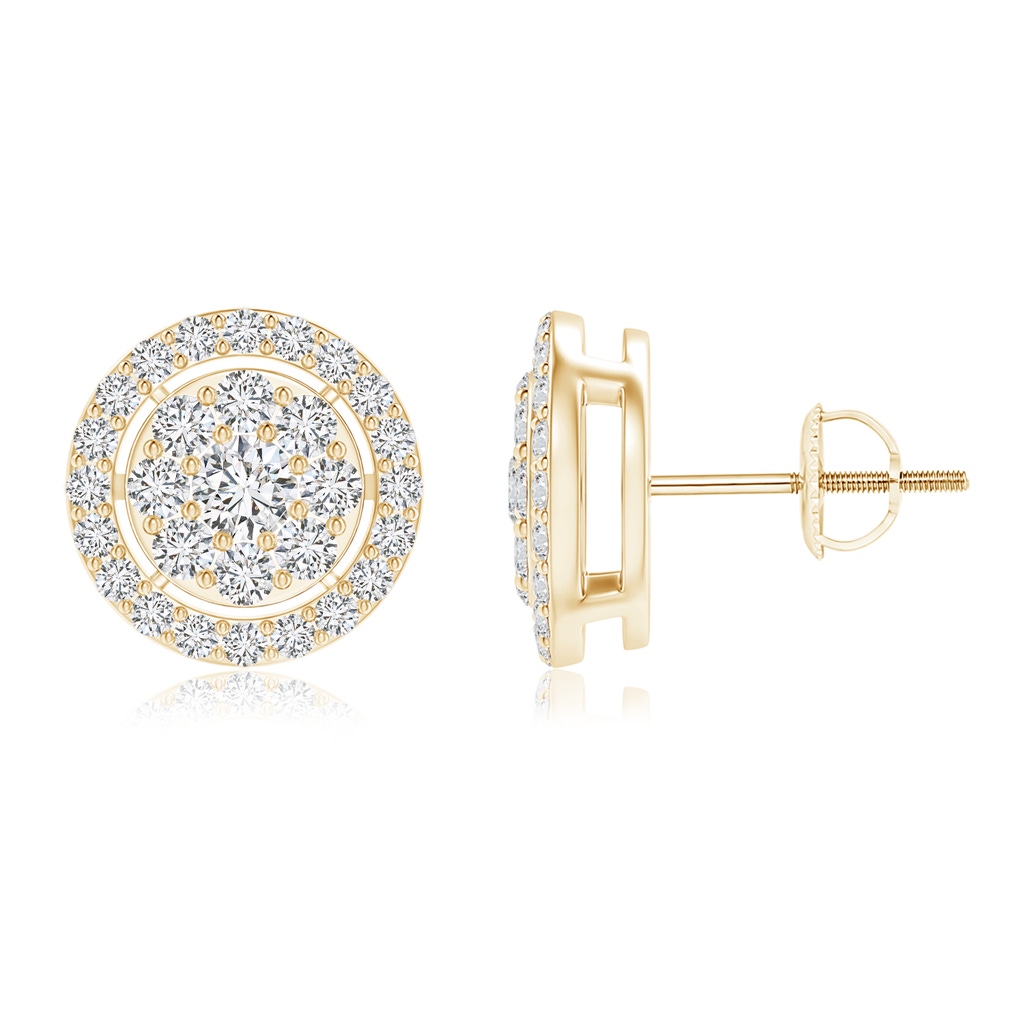 3mm HSI2 Floating Round Clustre Diamond Halo Stud Earrings in Yellow Gold