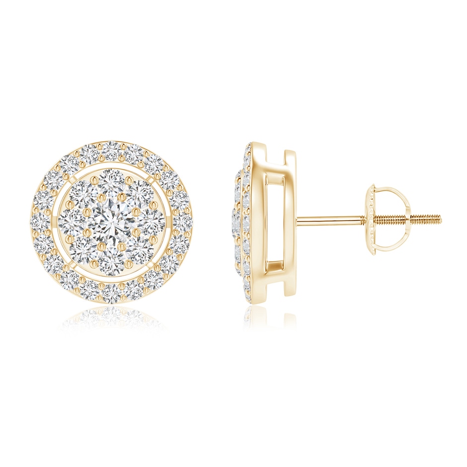 3mm HSI2 Floating Round Clustre Diamond Halo Stud Earrings in Yellow Gold 