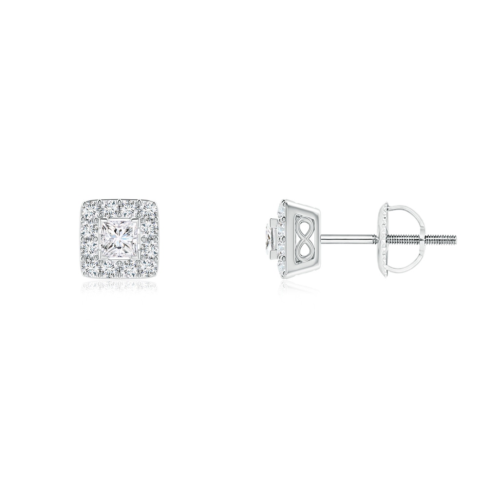 2.6mm GVS2 V-Prong Set Princess-Cut Diamond Halo Stud Earrings in White Gold 