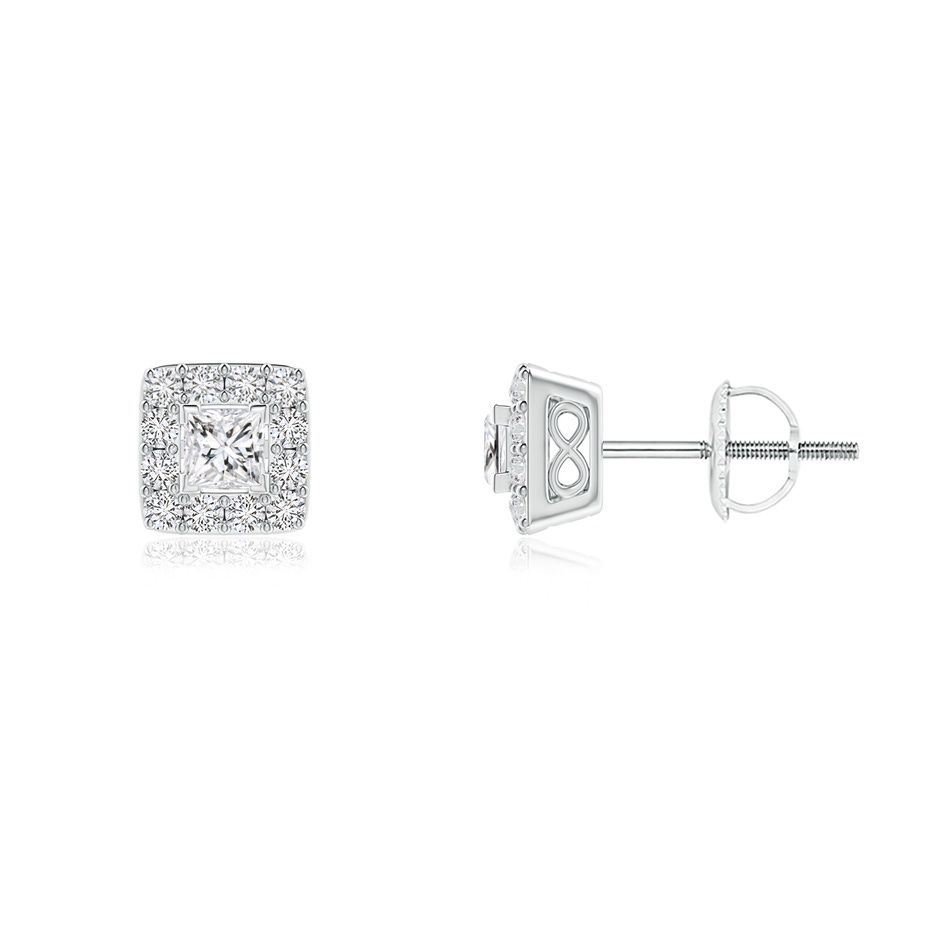 3.1mm HSI2 V-Prong Set Princess-Cut Diamond Halo Stud Earrings in White Gold 