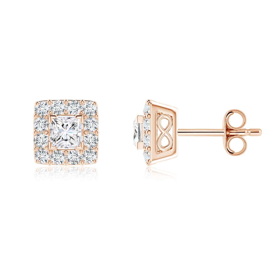 5.5mm GVS2 V-Prong Set Princess-Cut Diamond Halo Stud Earrings in 18K Rose Gold 