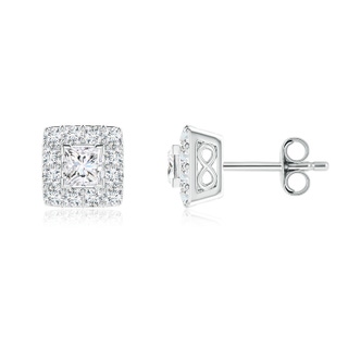 5.5mm GVS2 V-Prong Set Princess-Cut Diamond Halo Stud Earrings in P950 Platinum