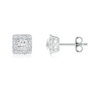 5mm GVS2 V-Prong Set Princess-Cut Diamond Halo Stud Earrings in P950 Platinum