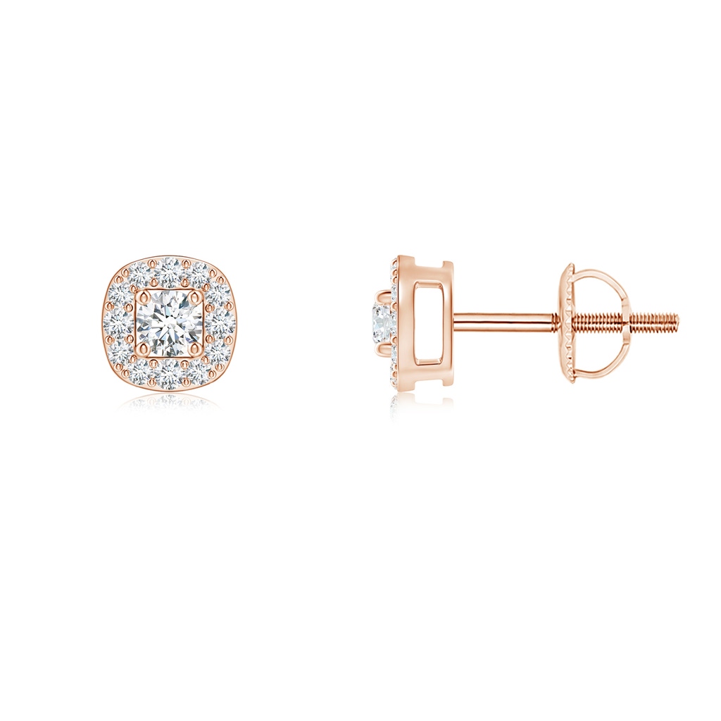 2.6mm GVS2 Round Diamond Cushion Halo Stud Earrings in Rose Gold