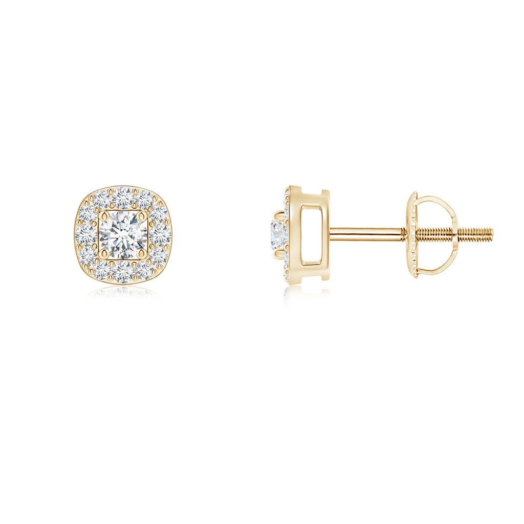 2.6mm GVS2 Round Diamond Cushion Halo Stud Earrings in Yellow Gold
