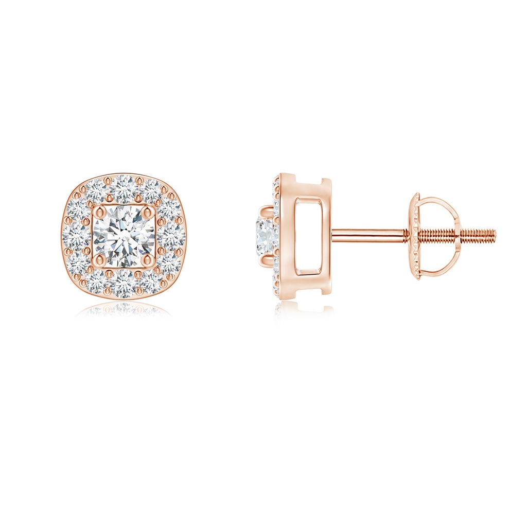 3.3mm GVS2 Round Diamond Cushion Halo Stud Earrings in Rose Gold 